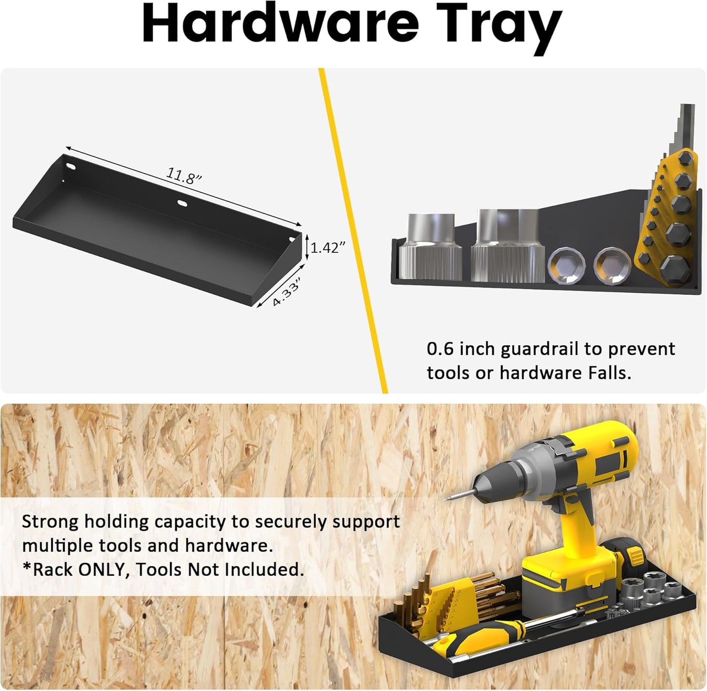 UNITEDPOWER Wall Mount Hand Tool Storage Set, Screwdriver Organizer, Pliers Holder, Hammer Rack, Metal Hardware Tray for Garage Workshop Workbench - 4 Pack