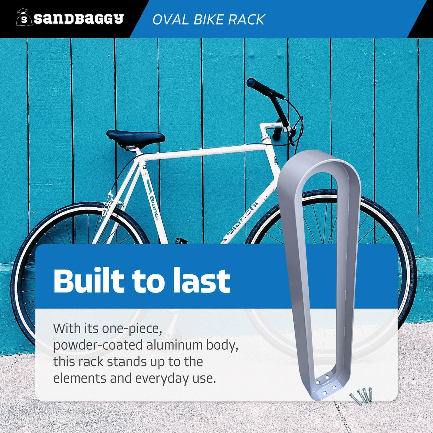 Sandbaggy Modern Commercial Bike Rack | 6.5” x 3” x 35” Oval Design | In-Ground | Anchor Bolts Included (White, 3)