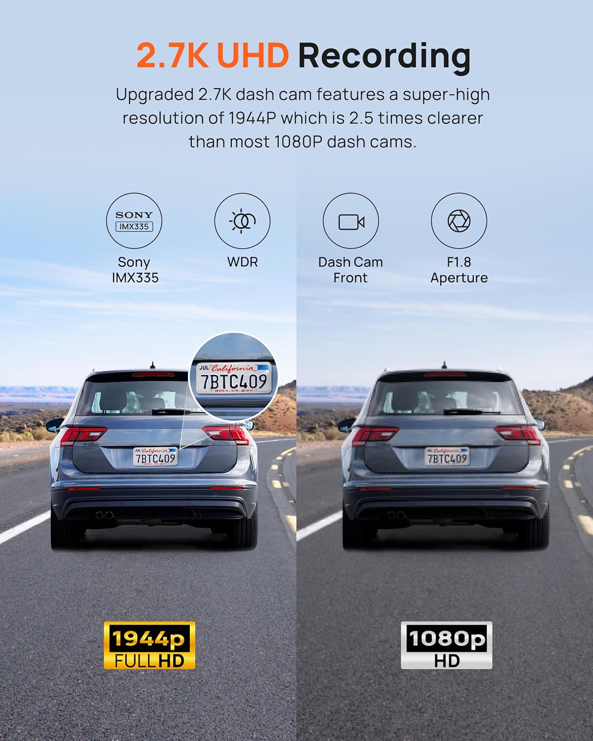 70mai 2.7K Dash Cam Front A500S, 1944P Dash Camera for Cars with Sony IMX335, Dashcam Built-in WiFi GPS, Optional Rear Dashcam, ADAS, 2'' IPS LCD Screen, 24H Parking Mode, WDR, Super Night Vision