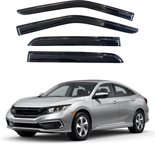 KPY Window Visor Compatible with Honda Civic Sedan 2016-2021, 4PC Rain Guard Side Window Vent Deflectors Tape-On Mugen Style, 2016 2017 2018 2019 2020 2021