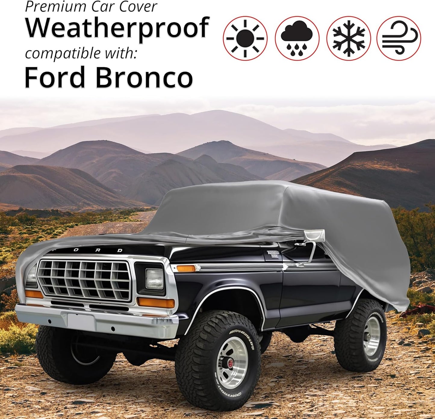 CarCovers Weatherproof SUV Cover & Warranty Compatible with Ford 1980-1986 Bronco 3rd Gen- Outdoor Cover Theft Cable Lock SUV Accessories Better Than Waterproof