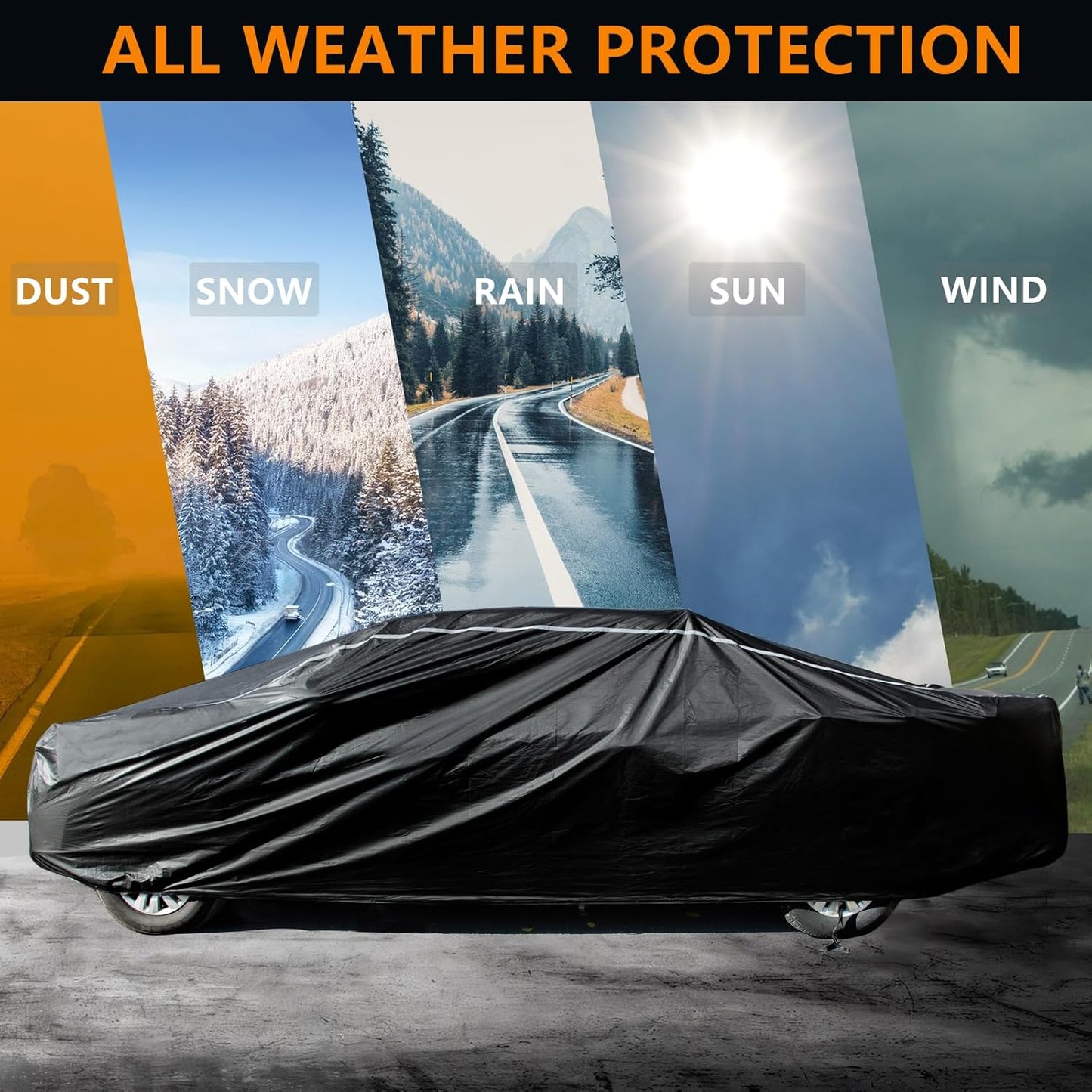Pickup Truck Cover Waterproof All Weather, Outdoor Sun UV Rain Pickup Protection,6 Layer Heavy Duty Truck Cover, Length Up to 233 Inch(233"*79"*78")