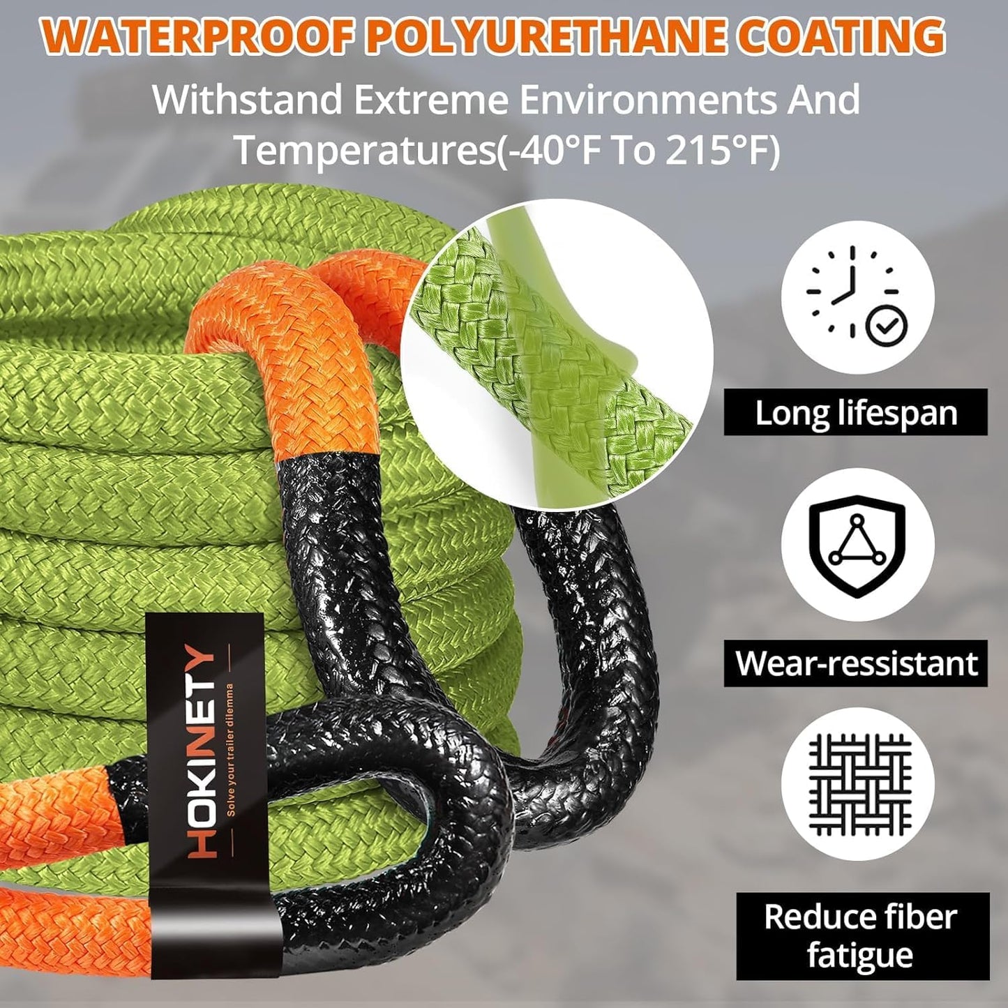Kinetic Recovery Tow Rope 1-1/8" x20ft Offroad Snatch Strap 48000lbs Heavy Duty Towing Straps Kit for Trucks SUV UTV ATV Tractor Car Jeep - ArmyGreen