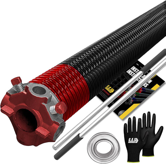Garage Door Torsion Spring 225x1.75x33 Includes 1” Steel Bearing, Non-Slip Gloves, and Winding Bars for Left Side of Garage Door Precision E-Coating 5-Year Warranty Min. 30,000 Cycles (Red Cone)
