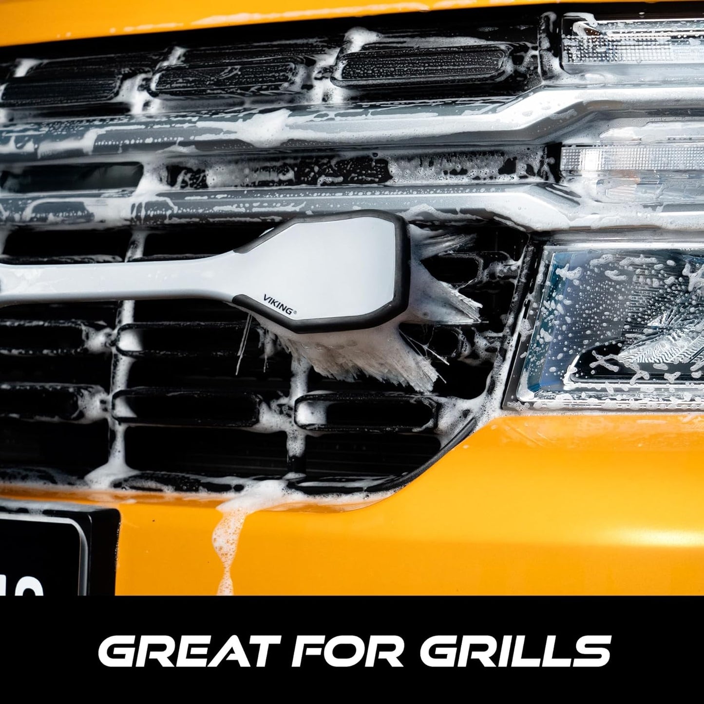 VIKING Car Wash Brush, Wheel and Fender Brush, Long Handle Tire Cleaner for Car Detailing, 16.5 Inch, Grey/Black