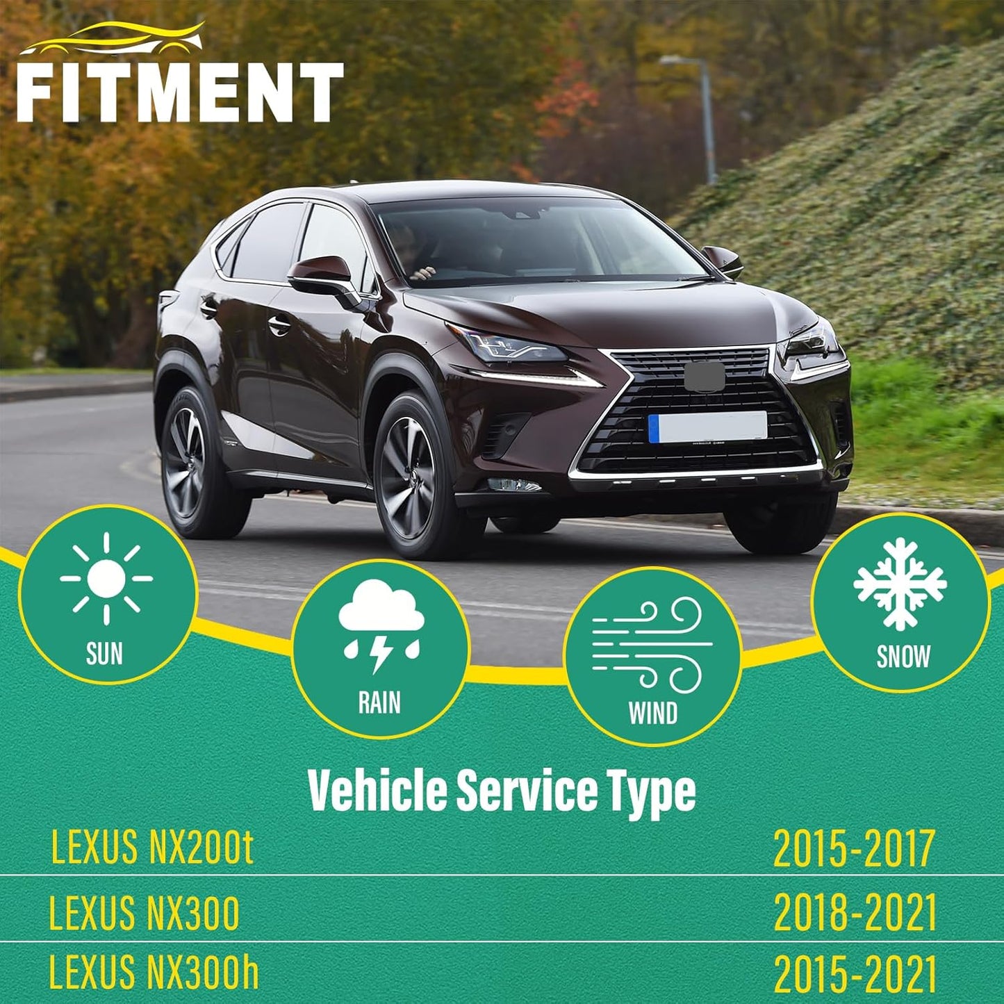 26" 16" 12" Windshield Wiper Blades Replacement for LEXUS NX NX200t 2015 2016 2017 / NX300 2018-2021 / NX300h 2015-2021 Premium All Weather Front Rear Wipers Set - OEM Quality (Pack of 3)