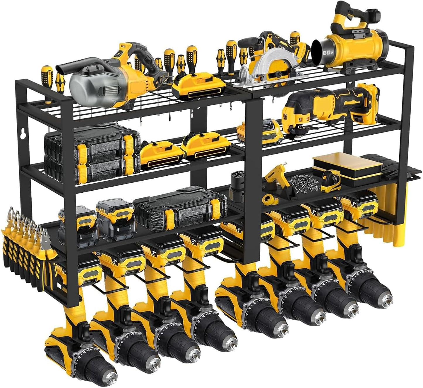 Power Tool Organizer Wall Mount, 4 Layer Heavy Duty Metal Power Tool Storage Rack, 8 Drill Holders Wall Mount, Utility Racks Cordless Tool Storage Rack for Garage Workshop Fathers Men Gift