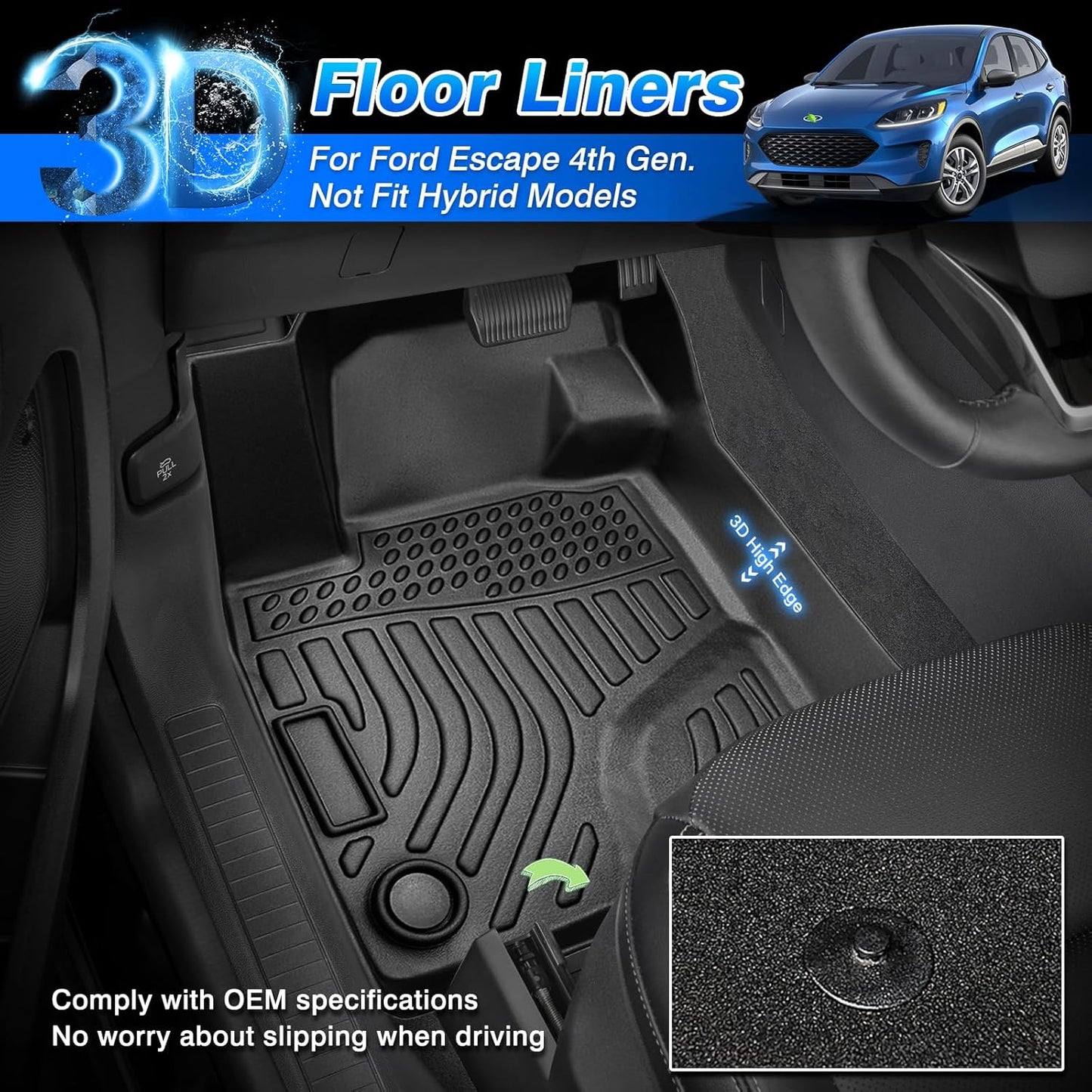 Cartist Custom Fit for Floor Mats Ford Escape 2020-2024 2025 (Not for Hybrid) All Weather Floor Liners TPE Odorless Heavy Duty