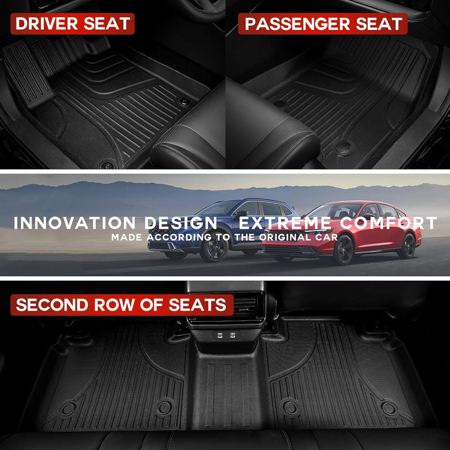 2025 HRV Floor Mats - Original Floor Mats Custom Fit for 2023 2024 2025 2026 Honda HRV & 2025 Acura ADX TPE Rubber Car Mats, All Weather Protection Floor Liners for HR-V Accessories 1st & 2nd Row