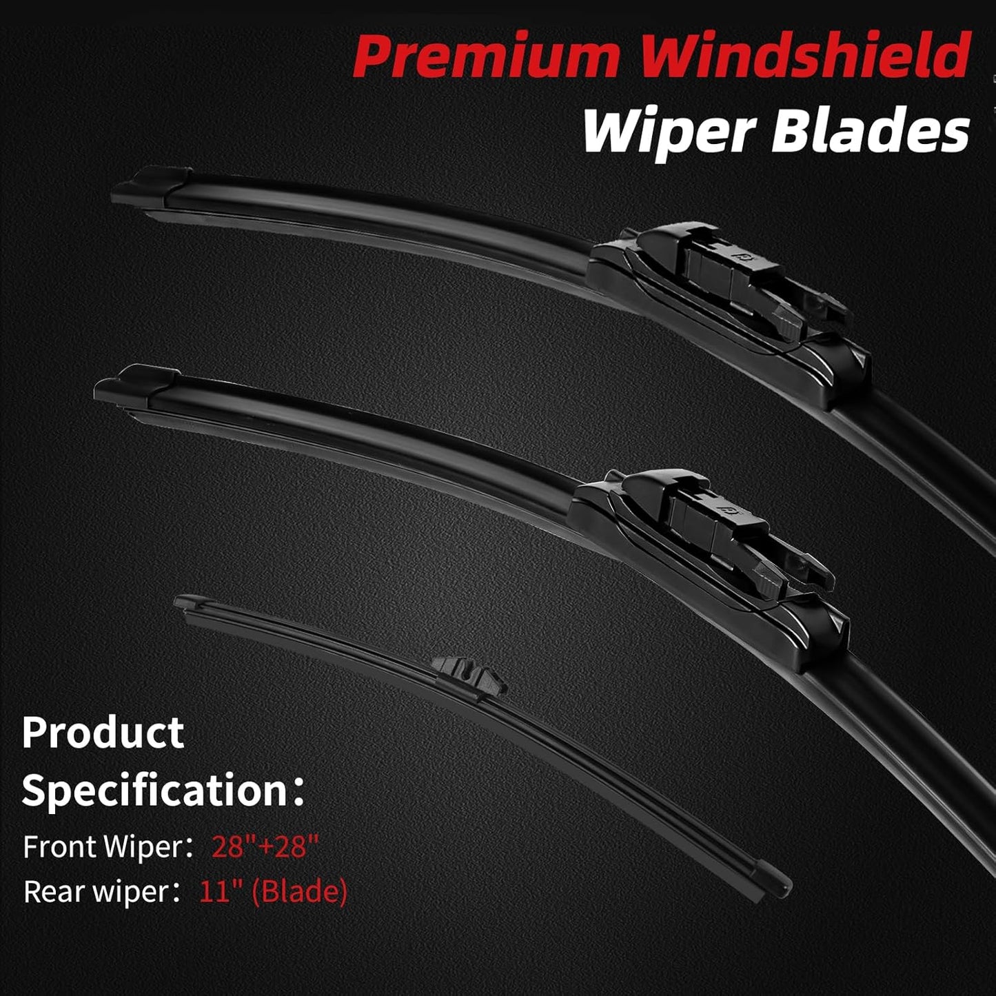 OTUAYAUTO Premium Windshield Wiper Blades - Replacement for Ford Escape 2013-2019 - Precision Fit, All-Weather Performance, Front and Rear Wiper Blades, Pinch Tab - 28"+28"+11" (Pack of 3)