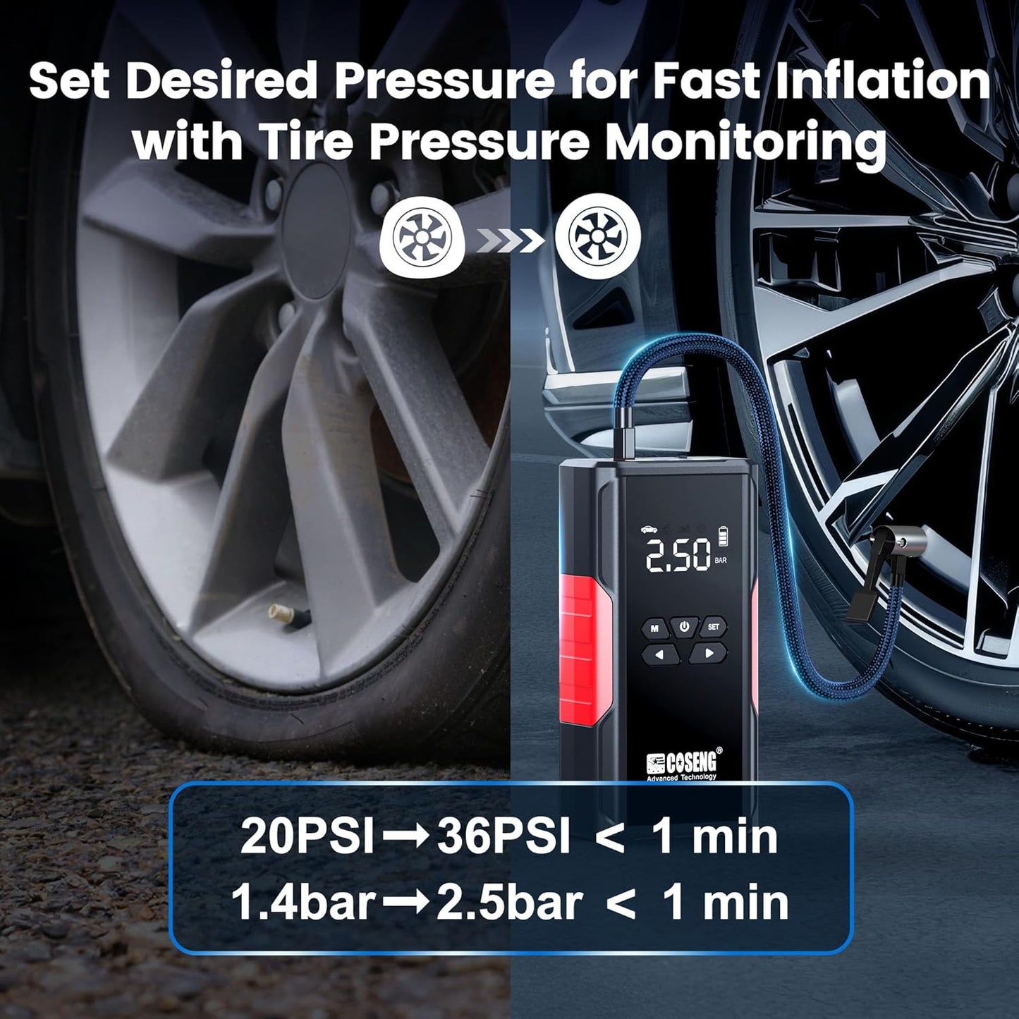 J26 Portable Car Jump Starter with Air Compressor, 3500A 12V Car Battery Booster (All Gas & up to 6.0L Diesel Engines), 150PSI Tire Inflator, Smart Jumper Cables, 3-Mode Emergency Flashlight