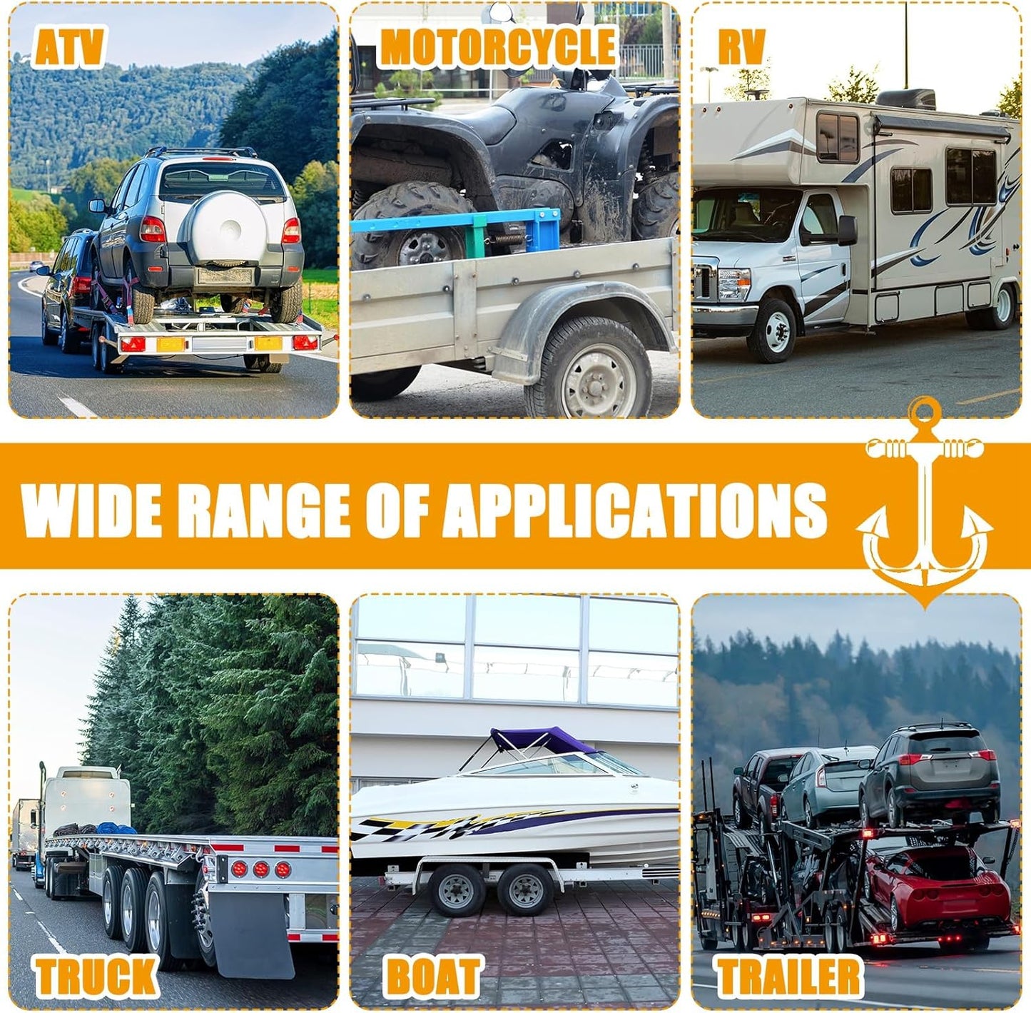 8 Pack 2'' x 12ft Tow Truck Straps Lasso Wheel Lift Straps Lasso Tow Strap with D Ring 11, 000 Lbs Break Strength Auto Tie Down Auto Hauler for Trailer Truck Tie