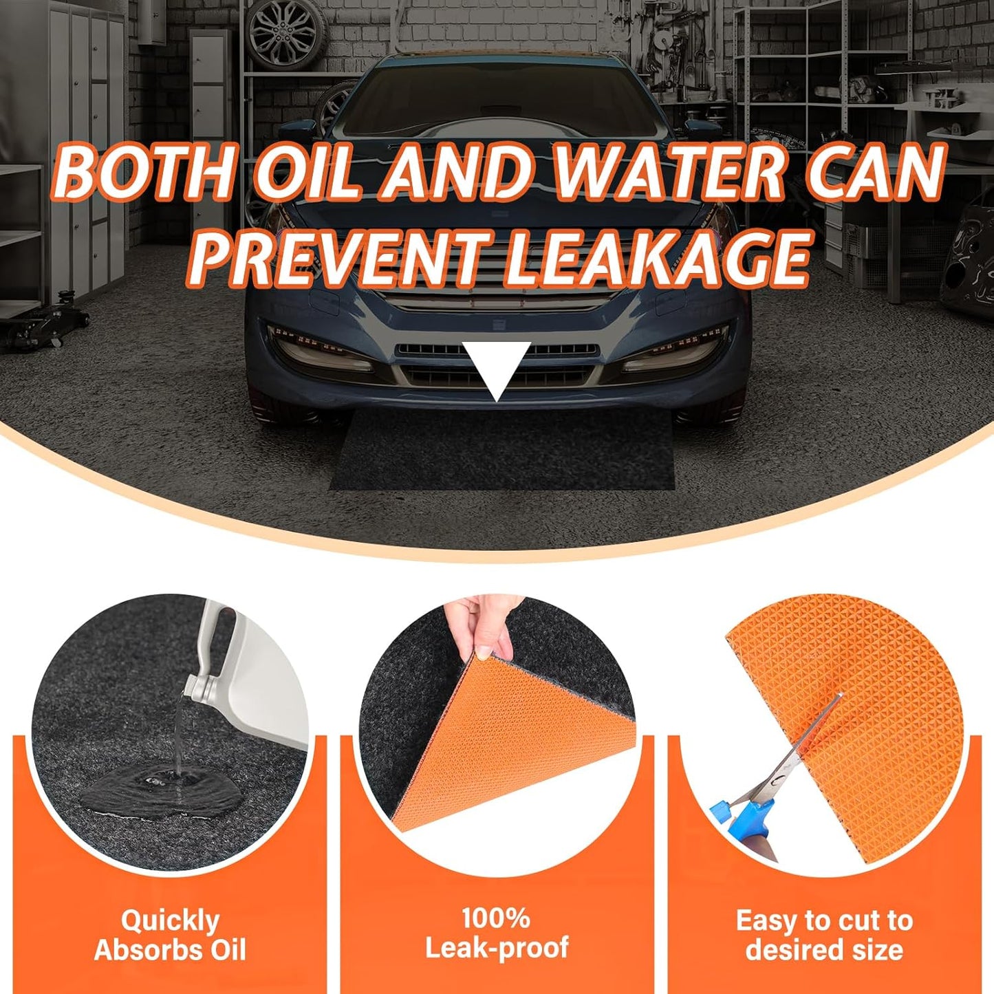 60" x 72" Heavy Duty Oil Spill Mat, Garage Floor Mat for Under Car, 1/4 Inch Thicked Waterproof Rubber Backing Mat Protect Floor, Reusable Oil Drip Leak Absorbent Pads