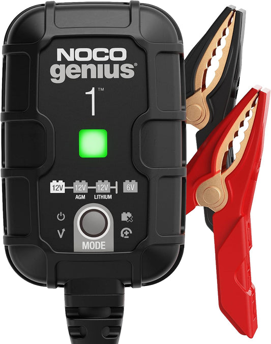 NOCO GENIUS1: 1A 6V/12V Smart Battery Charger – Automatic Maintainer, Trickle Charger & Desulfator with Overcharge Protection & Temperature Compensation – For Lead-Acid & Lithium Batteries