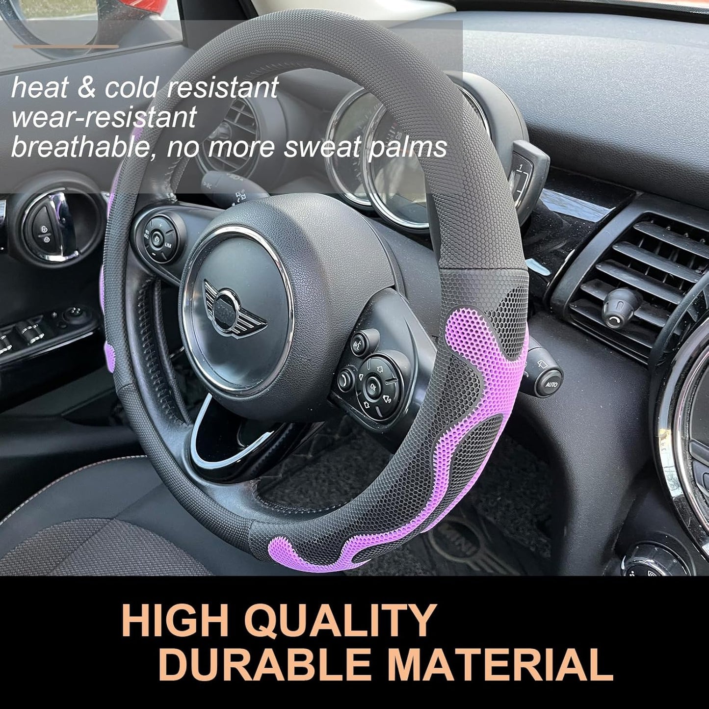 PINCTROT Large Size Comfy Grip Steering Wheel Cover, Anti-Slip Design, 15.5-15.75 Inch(Silicone Purple)
