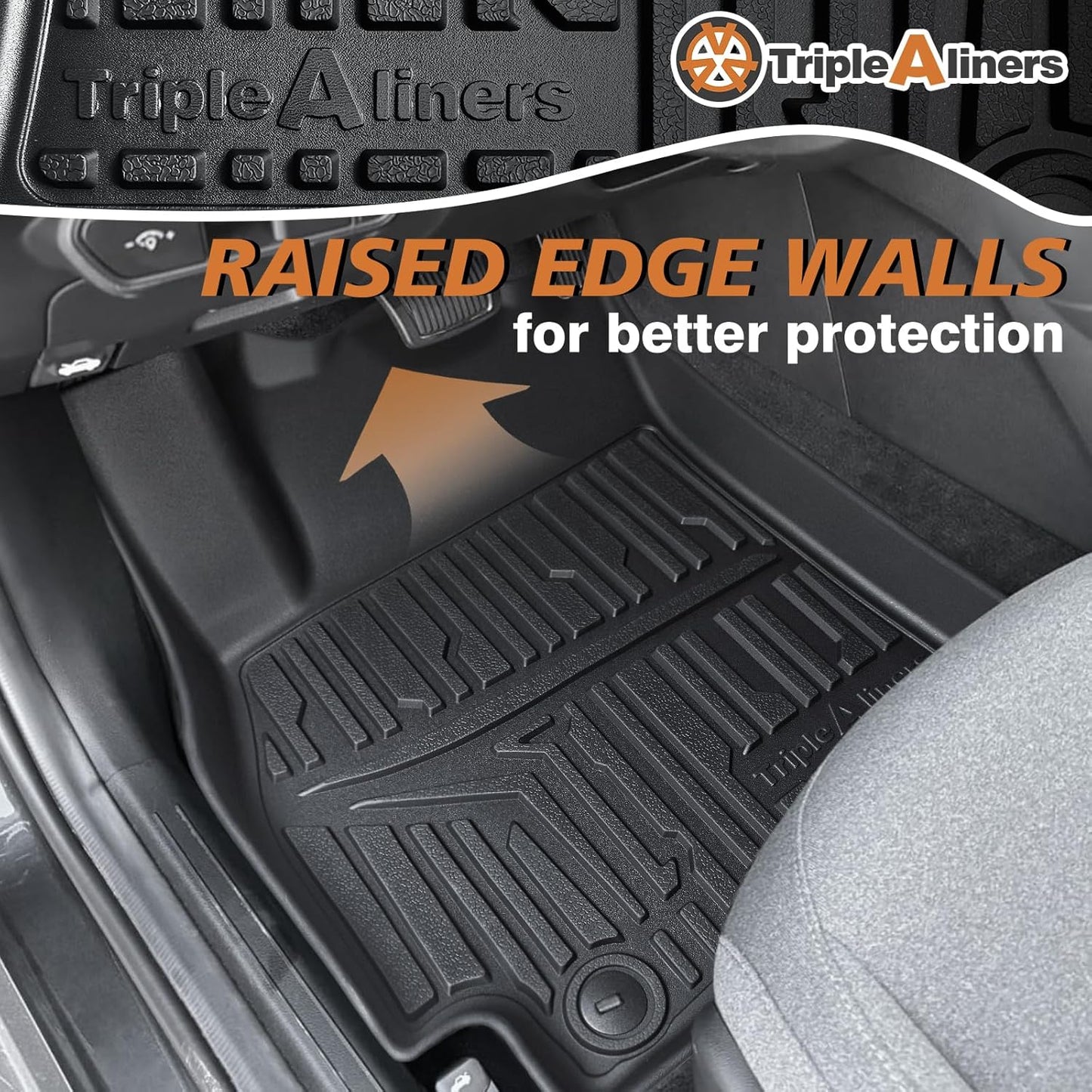 TripleAliners All Weather Floor Mats Compatible with 2024 2025 KIA K4 Accessories 1st & 2nd Row Liners TPE Full Coverage Protection Waterproof Car Floor Liners