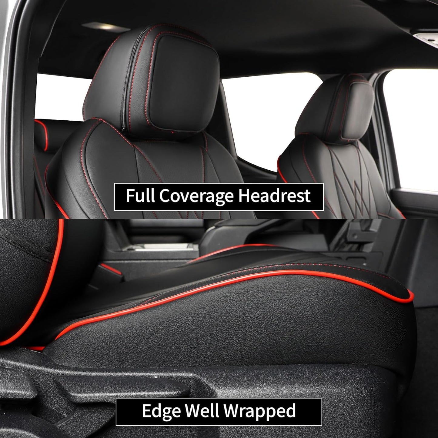 EKR Tacoma Car Seat Covers Custom for Select Toyota Tacoma (Only for Hybrid) 2024 2025 Double cab TRD Sport,TRD Off-Road,Limited,Trailhunter - Full Set,Leather(Black with Red Trim)