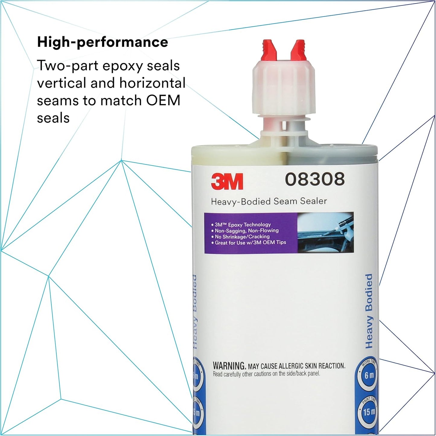 3M Heavy-Bodied Seam Sealer, 08308, Two-Part, Self-Mixing, Automotive Epoxy, 200 ml/6.75 fl oz Cartridge , Black
