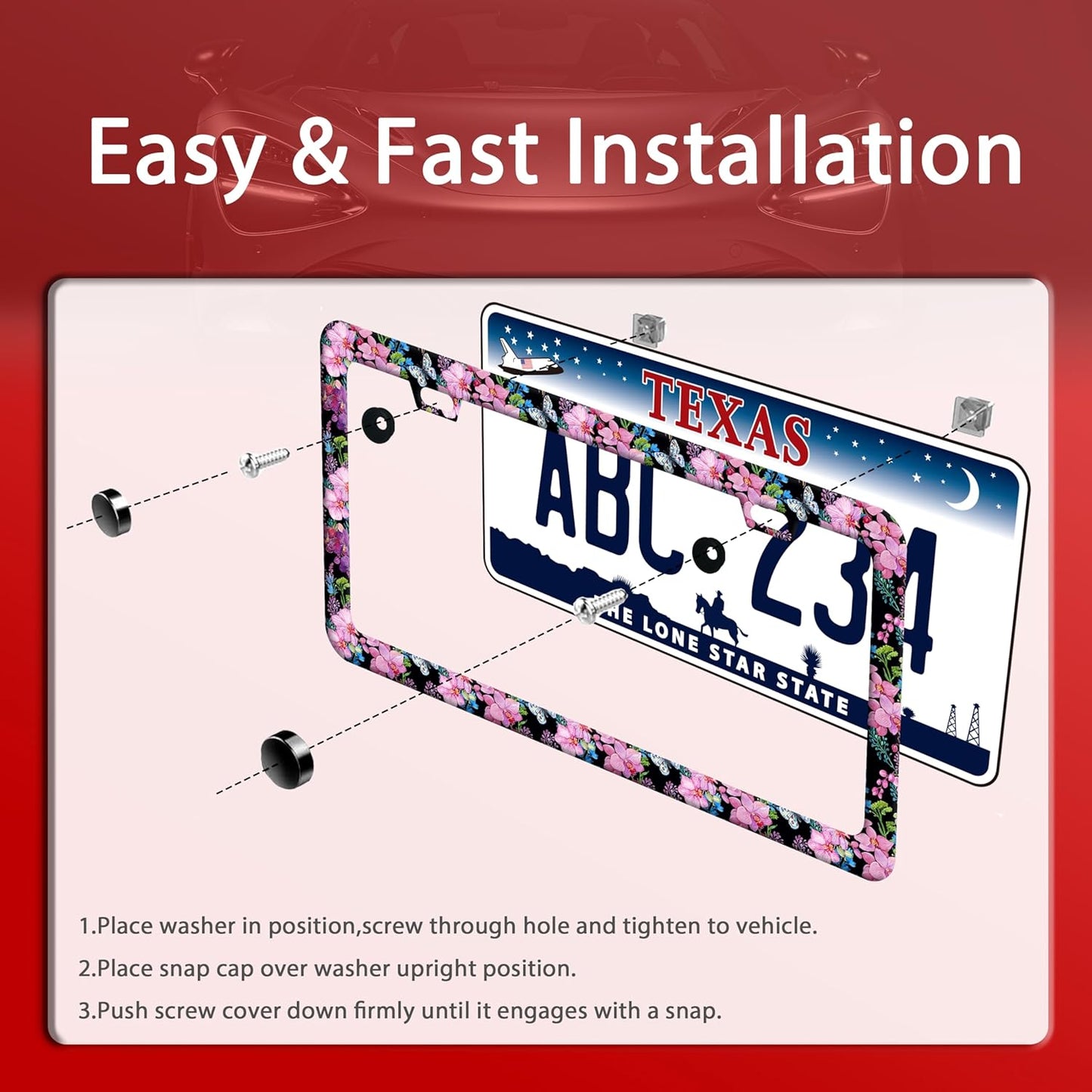 Cherry Blossom Butterfly License Plate Frame Funny License Plate Frames Stainless Steel Accessories Cars Decor with 2 Holes and Screws Fits Standard Us Ca Vehicles License Plate Holder 12.2 X 6 Inch