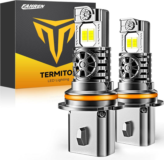 Upgraded 9007/HB5 LED Bulbs, 60,000LM 12X Ultra-Brighter, 6500K Cool White, 1:1 Halogen Size Driving Light, Plug-N-Play, IP68 Waterproof, Pack of 2