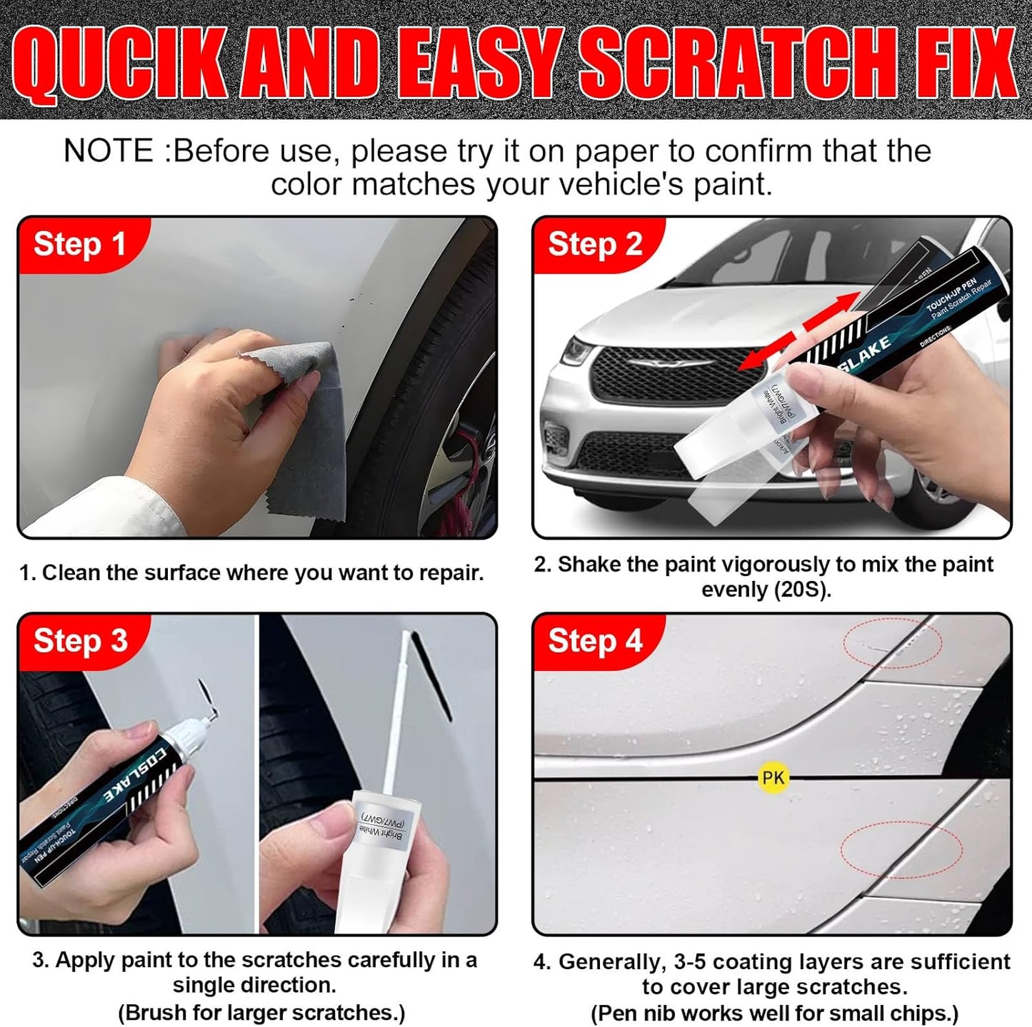 Car Touch Up Paint(Velvet Red(PRV/NRV)) for Chrysler, Car Paint Scratch Repair Kit, Quick & Easy Solution to Repair, 2 in 1 Scratch Remover Pen with 2PCS Disposable Micro Applicators
