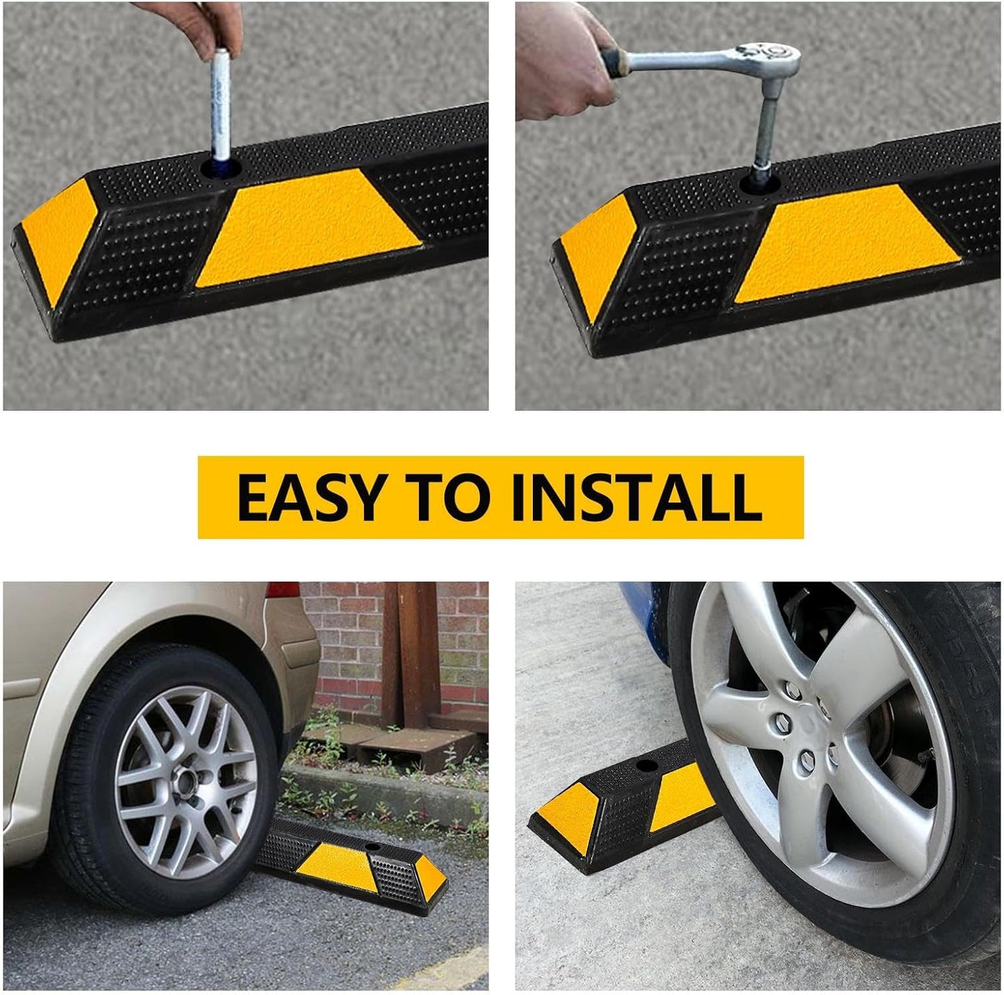 Curb Parking Garage Floor Stopper - 72 Inch Extra Wide Heavy Duty Rubber Parking Lot Stopper, for Vehicles Truck Driveway, Protect Pumpers from Cars Vans Trucks(2PCS)