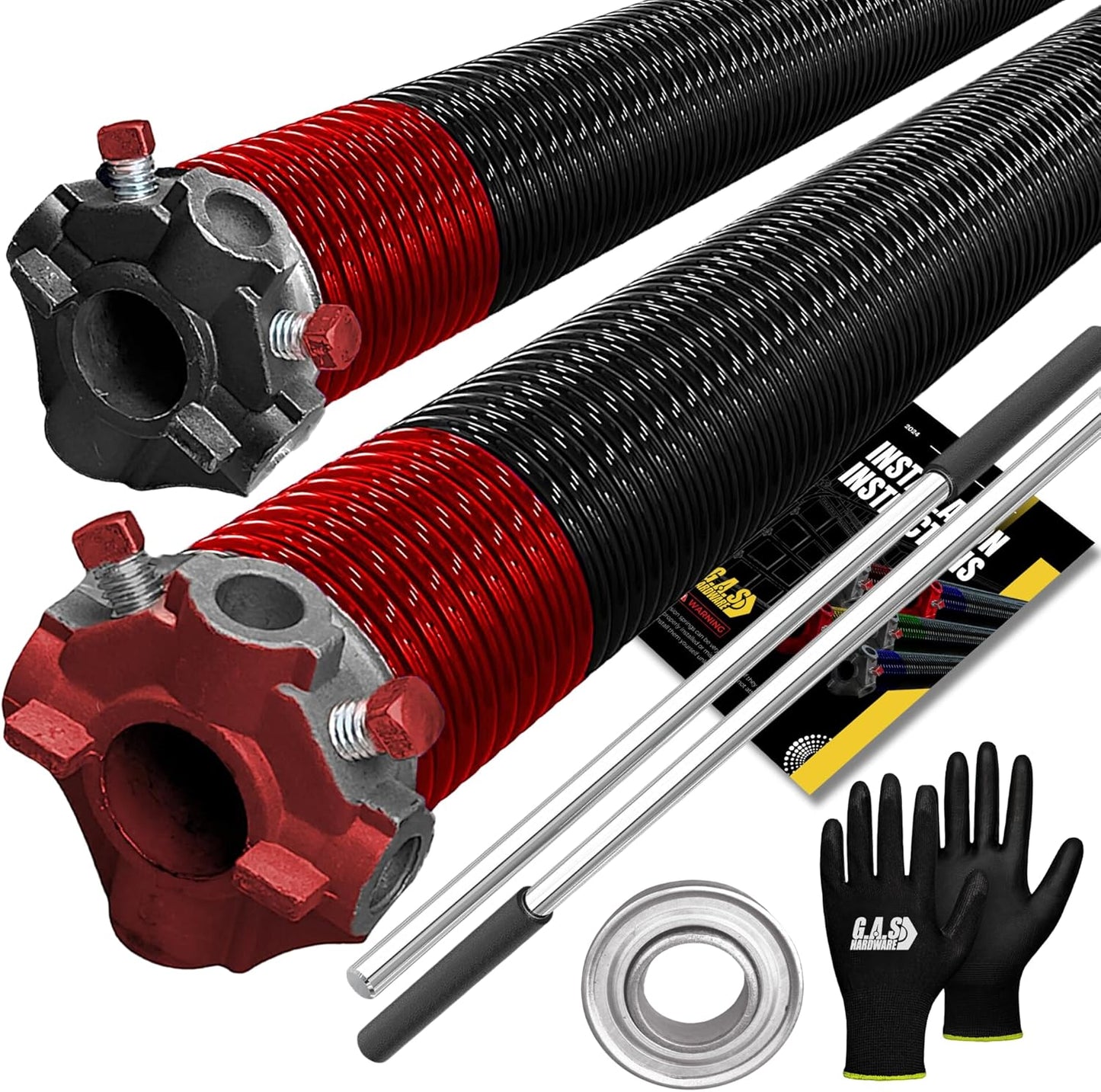 Garage Door Torsion Springs 225x2x25 Includes 1” Steel Bearing, Gloves, and Winding Bars for Left and Right Side of Garage Door Precision E-Coating 5-Year Warranty Minimum 30,000 Cycles (Pair)