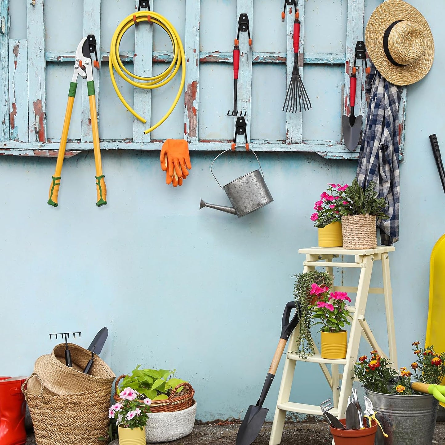 Heavy Duty Garage Hooks 4 Pack, 5.1 inch Medium U Shaped Hanger, Wall Mounted Storage System, Power and Garden Tool Organizer, for Hanging Ladders, Hose, Bulk Items and More