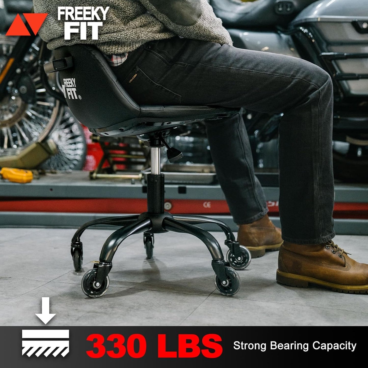 Rolling Stool with Wheels, Garage Shop Stool with Backrest, Roller Seat with Pneumatic Adjustable Height 16.93"-19.69", Heavy Duty Multi-Purpose Chair for Shop Salon Office Home, Pink