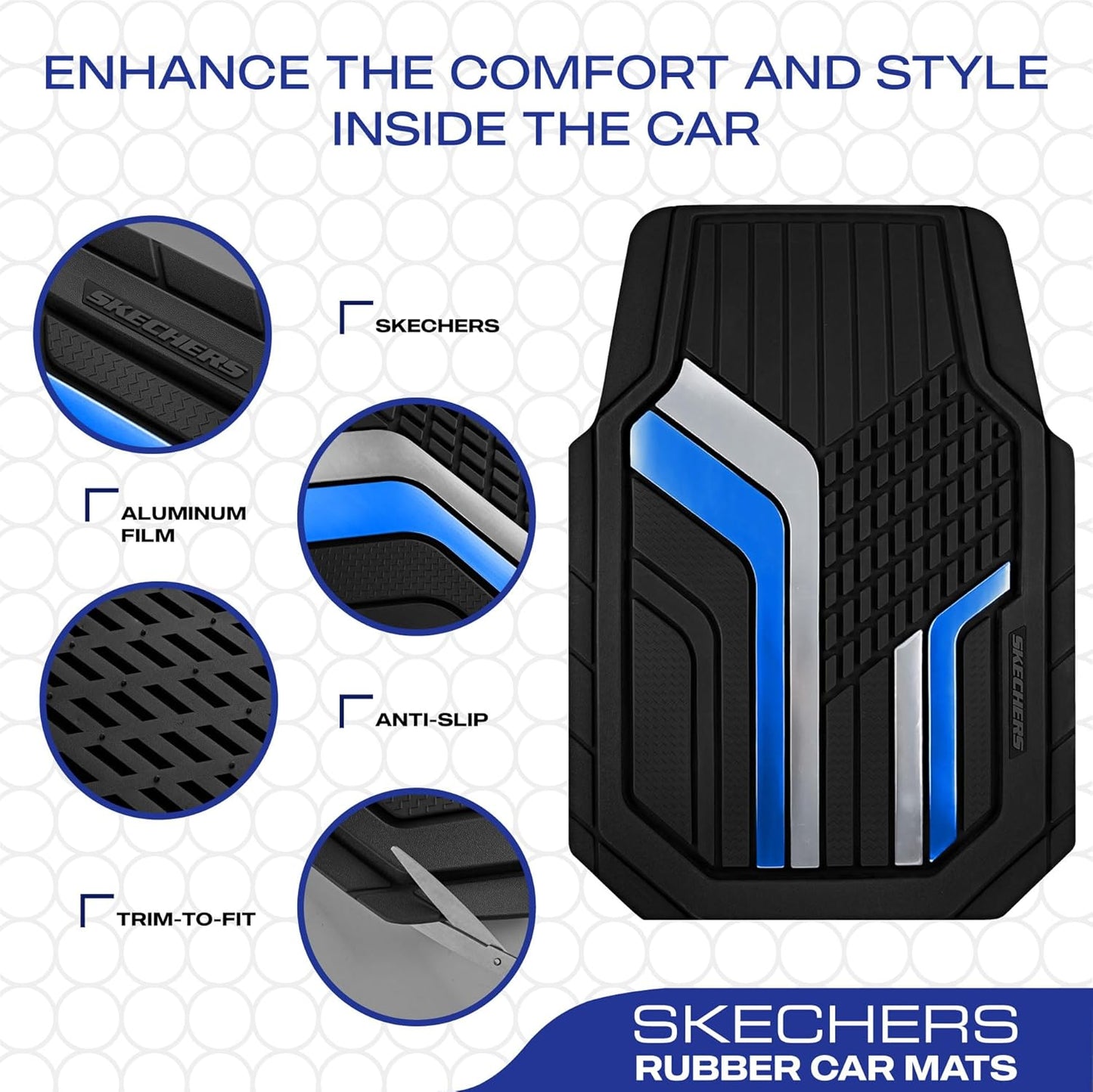 Skechers Heavy Duty Rubber Car Floor Mats,Dual Color Design Floor Mats,All Weather Car Mats,Waterproof Trim To Fit Universal Floor Liner Car Accessories,Automotive Floor Mats For Cars Trucks Suvs,Blue