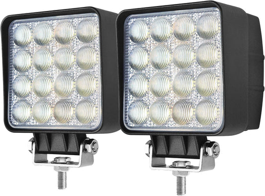 2PACK 48W LED Work Lights 12/24 Volt 5500LMS 4.3INCH Wide Ultra Bright Square LED Flood Light, 5D Lens Waterproof Led Pod Lights for Truck Tractor Off Road ATV UTV Boat Golf Cart