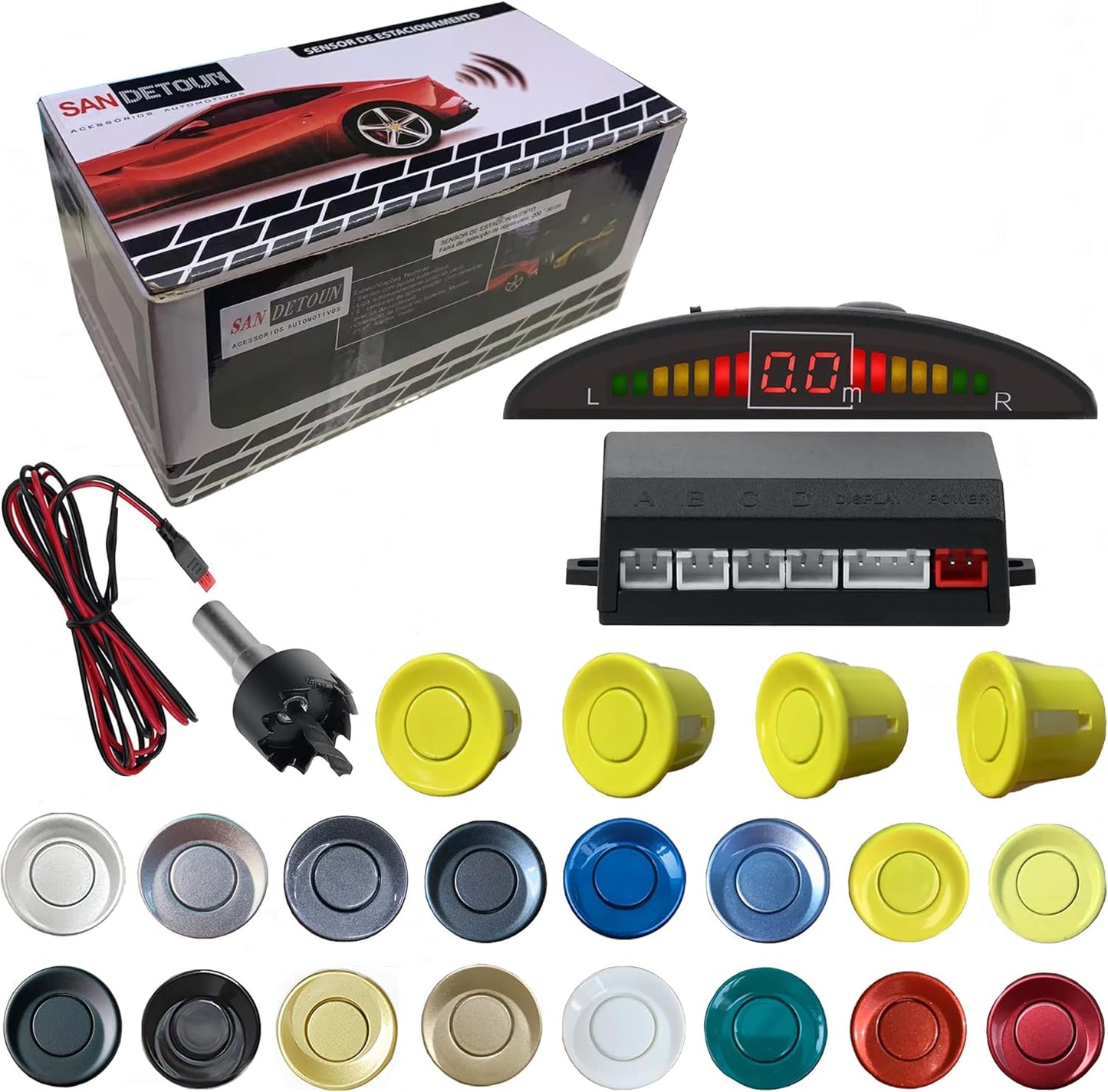 Parking Sensor Kit Backup Sensor Kit Reverse Sensor for Car 16 Color Options for Probes Adjustable Alarm Volume Professional Sensore de Reversa para Carro Safe Driving Assistant（Yellow）