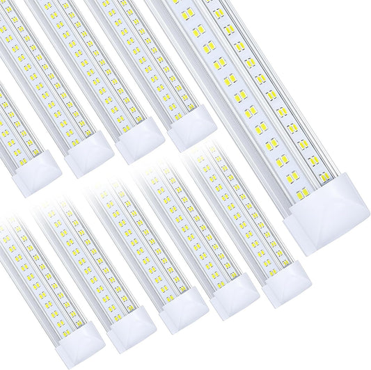 10 Pack,Led Shop Lights, 8FT Led Shop Light,144W 5000K 19500LM Clear White,Led Shop Light 8FT 110V Linkable Integrated 4 Row V-Shape for Shop Garage,Warehouse