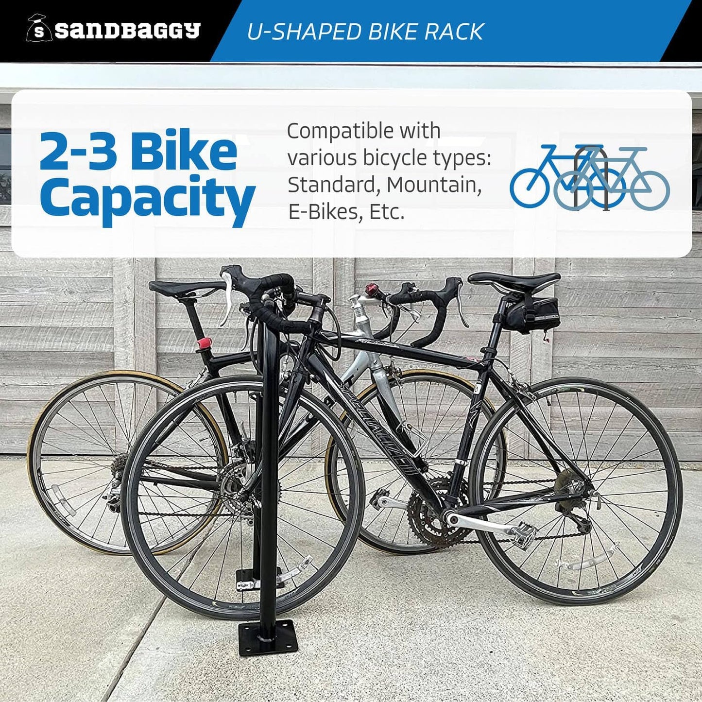 Sandbaggy U Shaped Bike Rack - Outdoor, Commercial - Galvanized Steel - Surface/Ground Mounted (10, Gray)