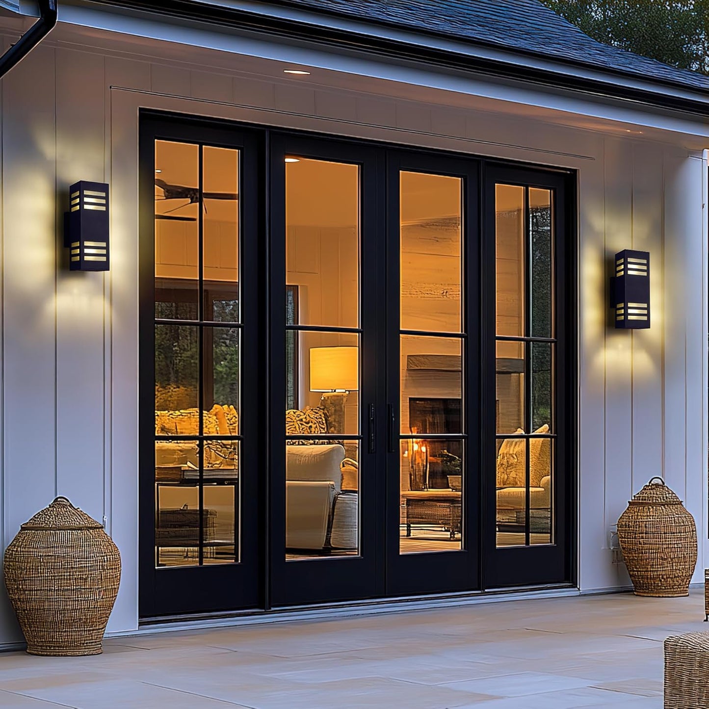 harriet Porch Lights Outdoor Modern - IP64 Waterproof Aluminum and Tempered Glass Cover, 13" Rectangular Up/Down Wall Sconce for Porch, Garage & Patio, Exterior Lighting, Black