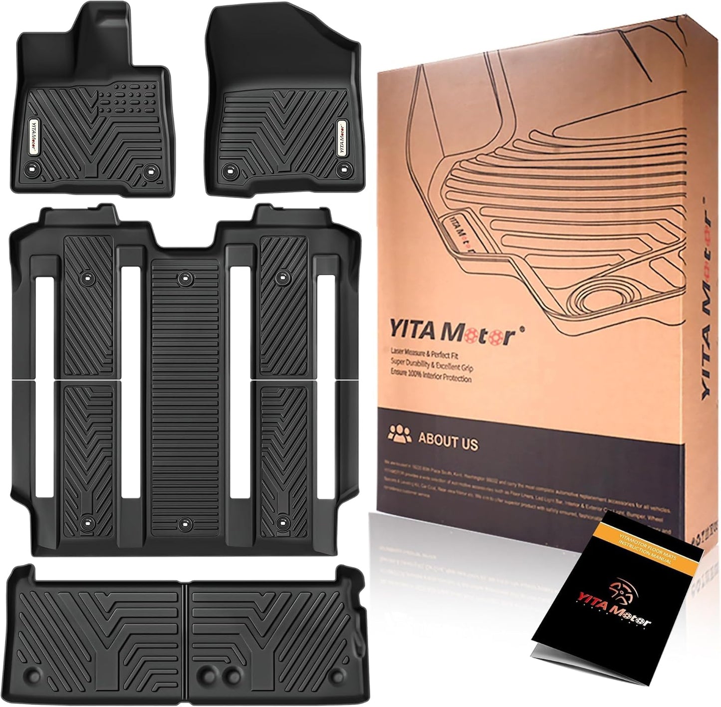 YITAMOTOR Floor Mats & Cargo Liner Compatible with Toyota Sienna 2021-2025 (Only for 7 Seat Without Spare Tire), TPE All Weather Car Liners 1st, 2nd and 3rd Row and Trunk Without Spare Tire, Black