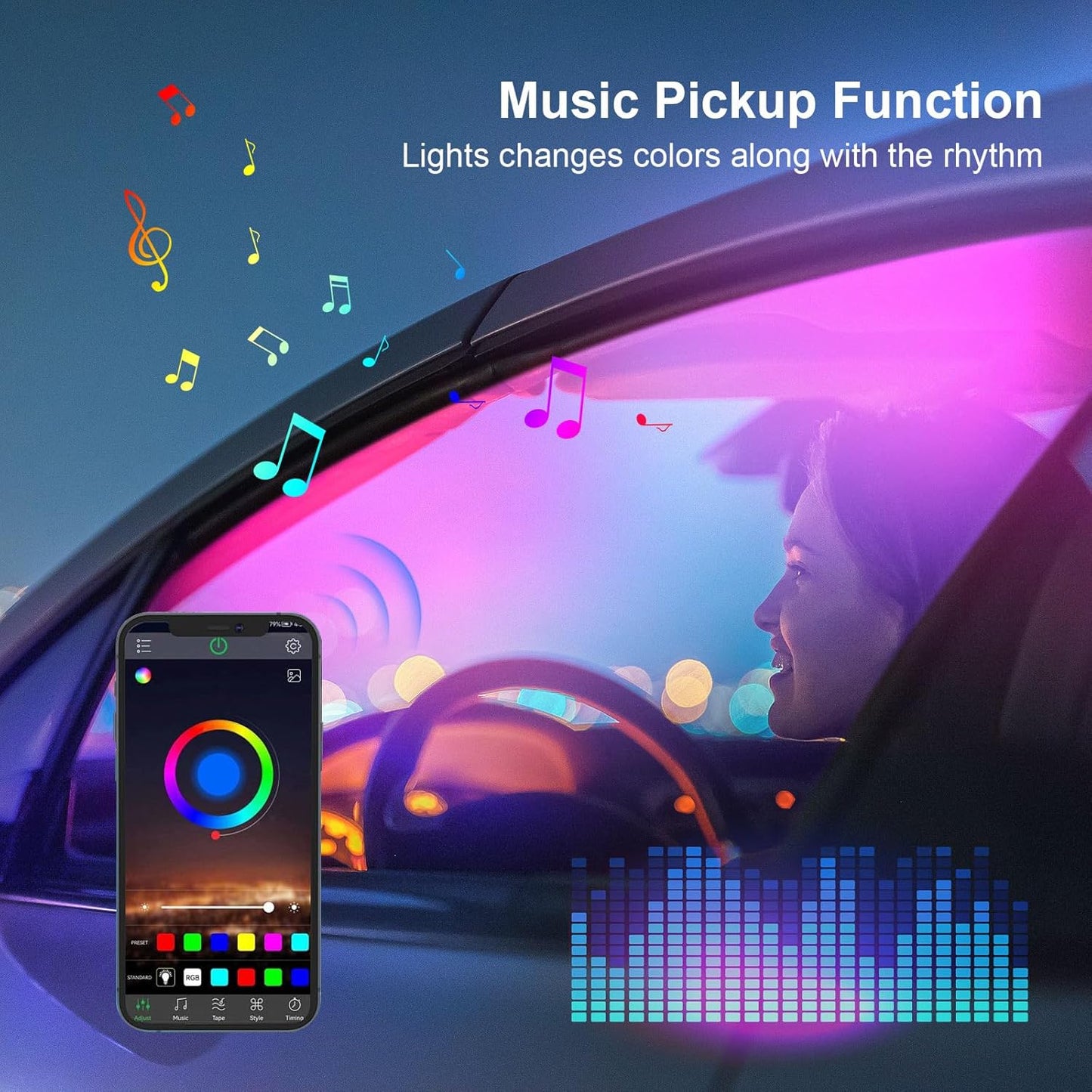 Acrylic LED Lights for Car, 43.3in RGB Strip Light Car LED Lights Interior with USB Port, App Control, Music Sync, 146 LEDs Interior Ca r Lights for Women Men Gifts