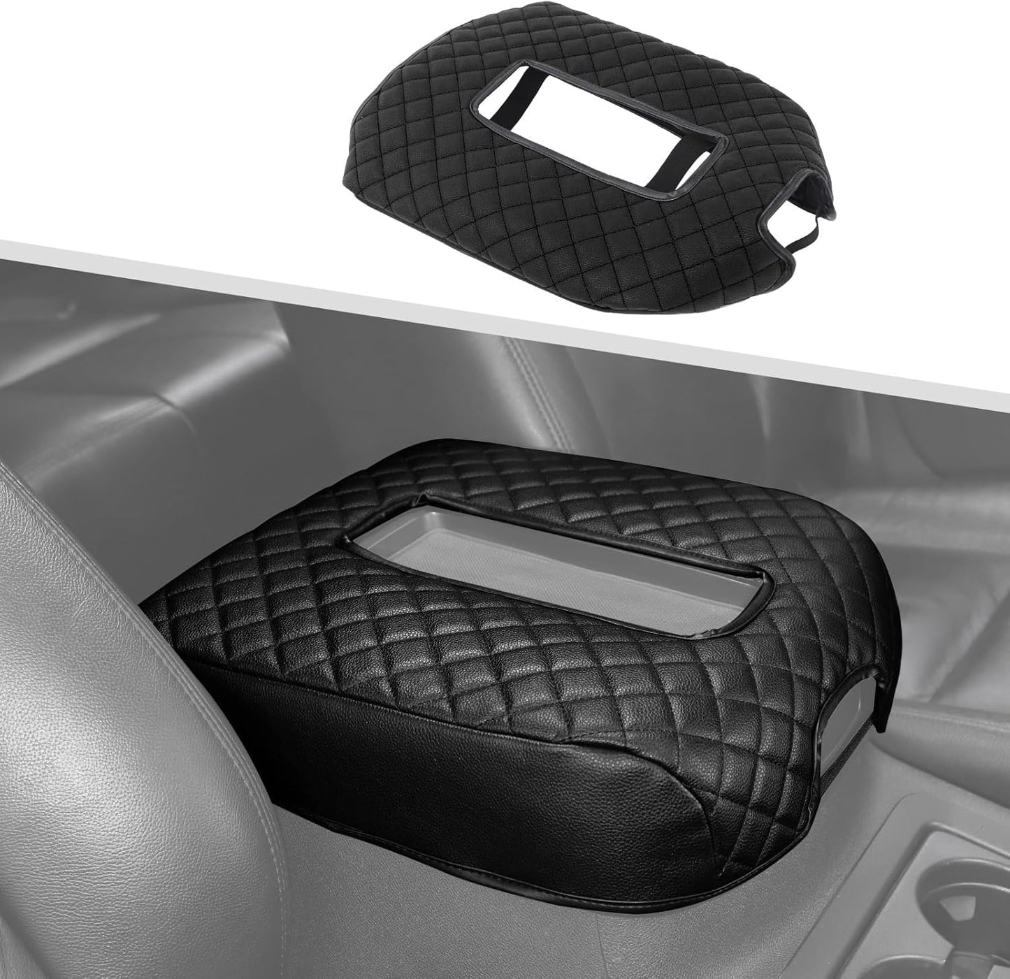 Jimen Car Center Console Cover Pad Fit for Chevy Silverado/Avalanche/Tahoe/Suburban 2007-2013, Leather Armrest Cover Fit for GMC Yukon 2007-2013 (Black)