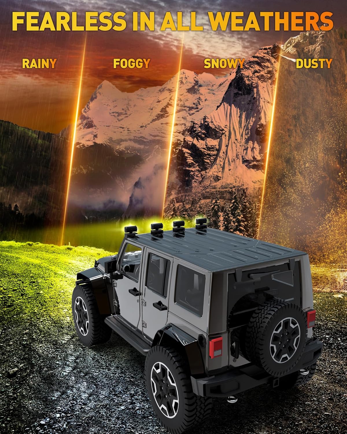 NAOEVO 7 Inch Yellow LED Light Bar, 240W 24,000LM Offroad Fog/Driving Lights LED Pods with 2 Leads Wiring Harness Kit, Spot & Flood Work for Truck Boat UTV ATV, 2-Pack (Yellow)