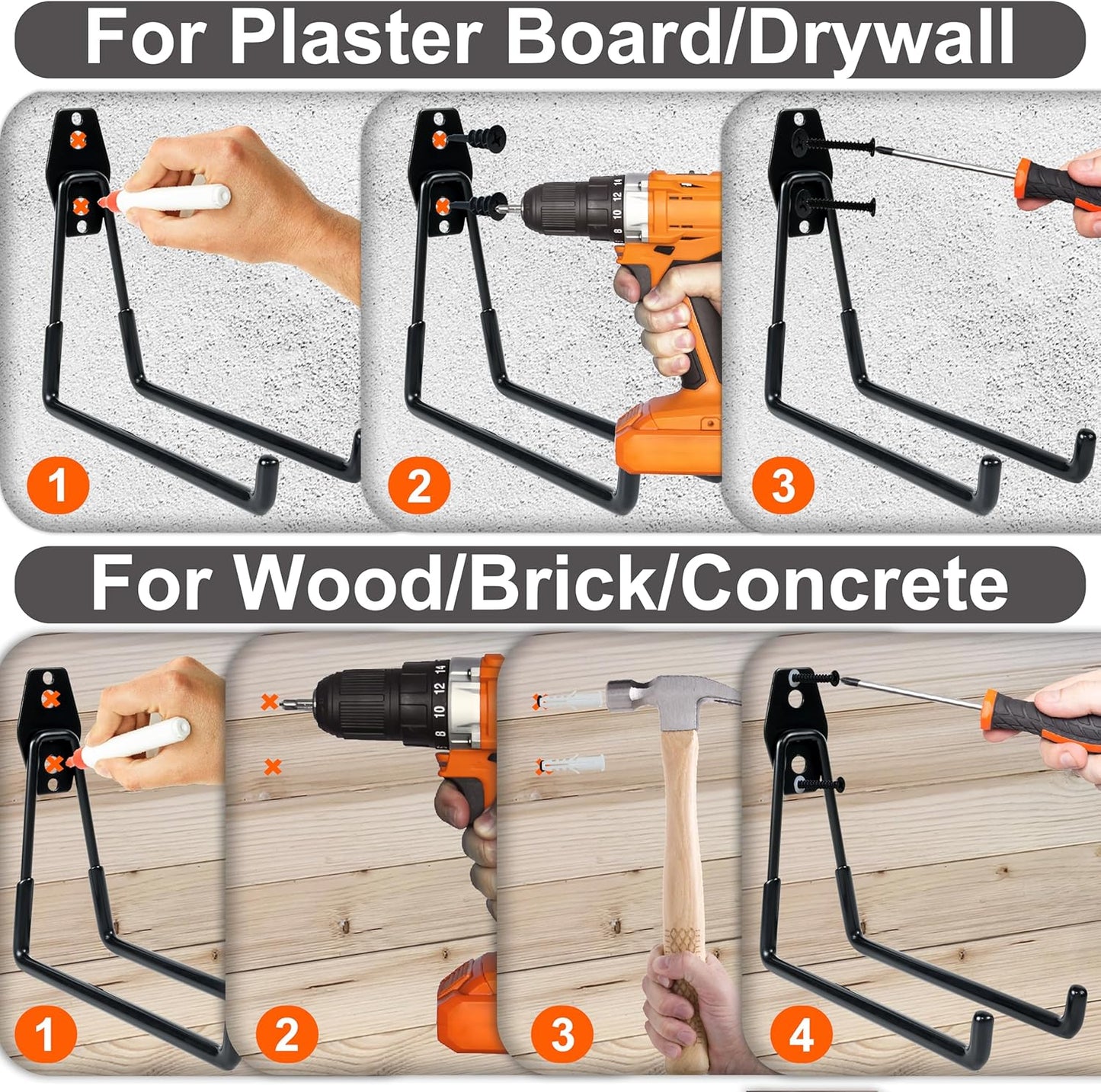 QUELIEN Large Garage Hooks, Heavy-Duty 7.5 in Cord Organizer for Garage Organization, Storage, and Hose Holder – Space-Saving and Durable Design for Home, Garage, and Workshop Use