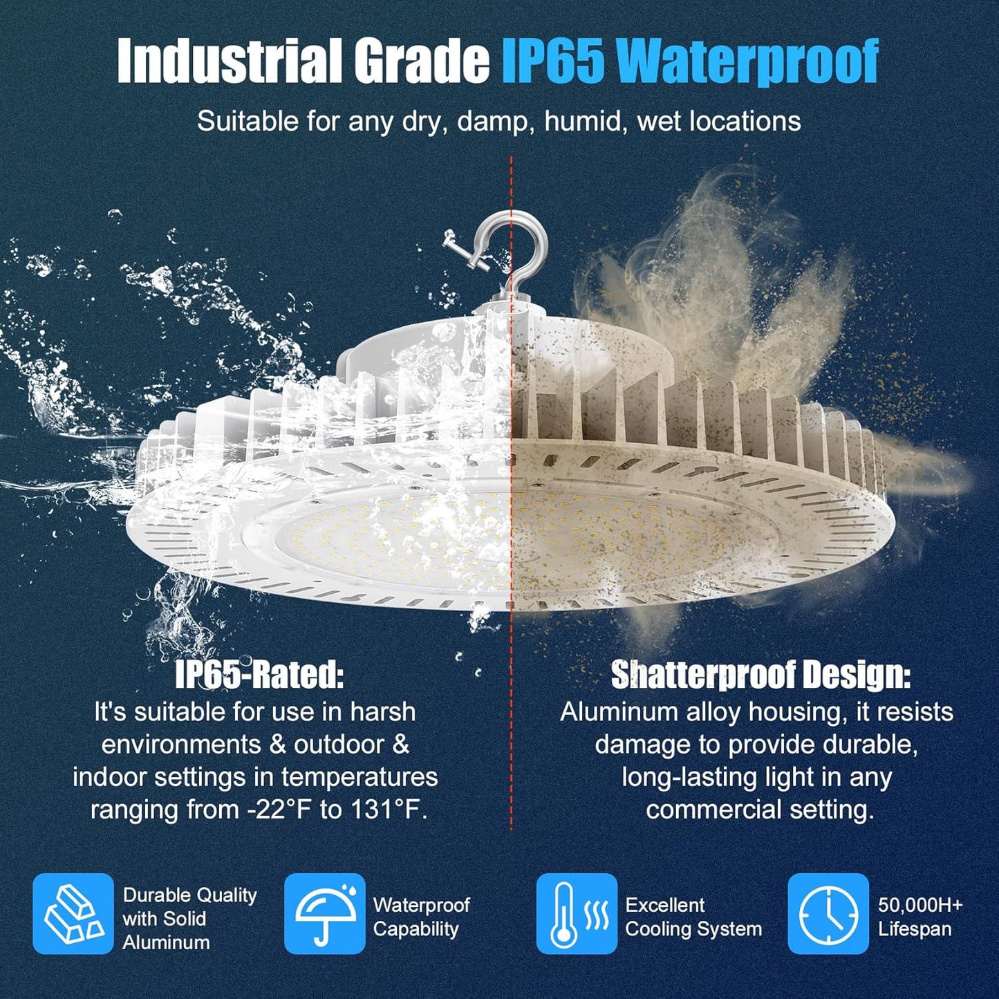 240W LED High Bay Light, AC100-277V 33,600LM 0-10V Dimmable (Equiv. to 1200W HID/HPS) UL Listed IP65 Waterproof 5000K UFO LED Shop Lights for Warehouse Factory Gym Area Light