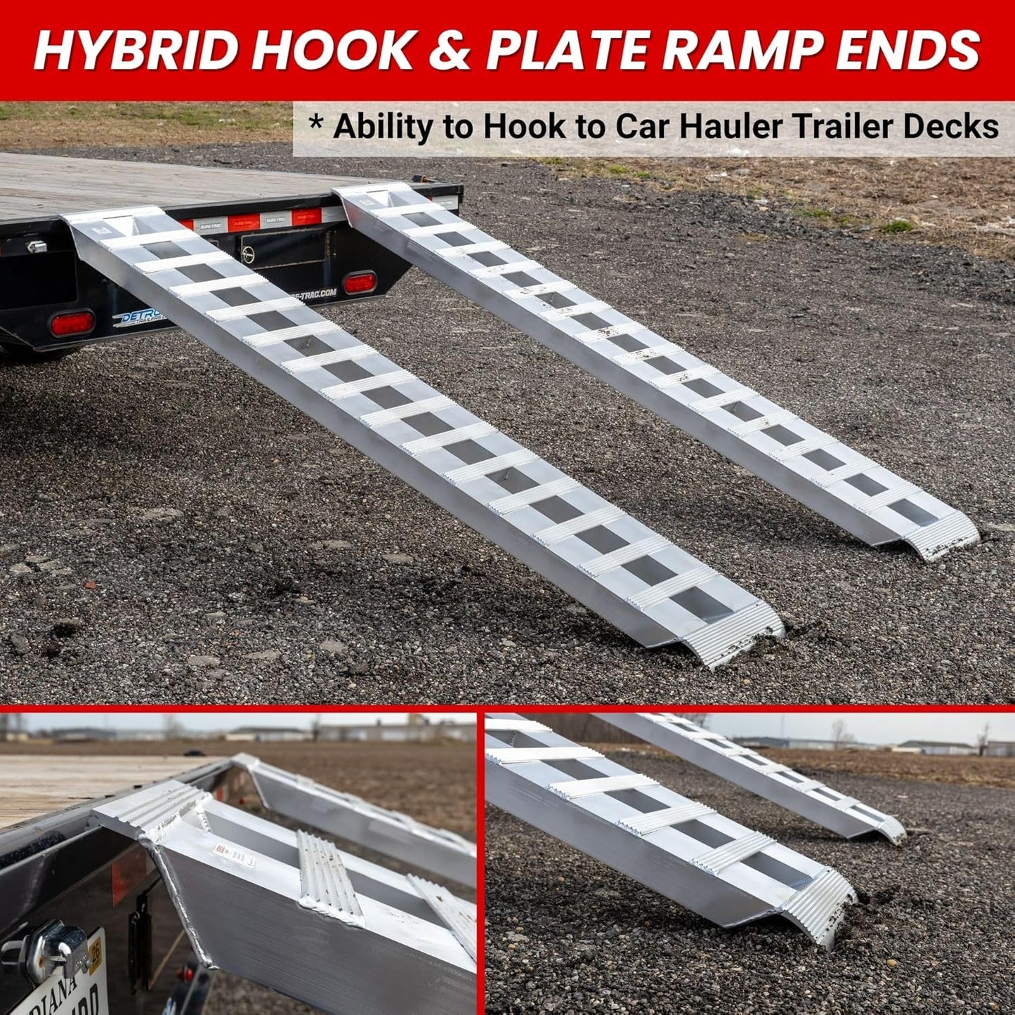 GEN-Y Hitch Heavy Duty Aluminum Loading Ramps - Set of 2, 7 Foot Long x 14 Inches Wide, 6000 lbs Capacity, Hybrid Hook and Plate Ends, Serrated Cross Rungs for Maximum Traction