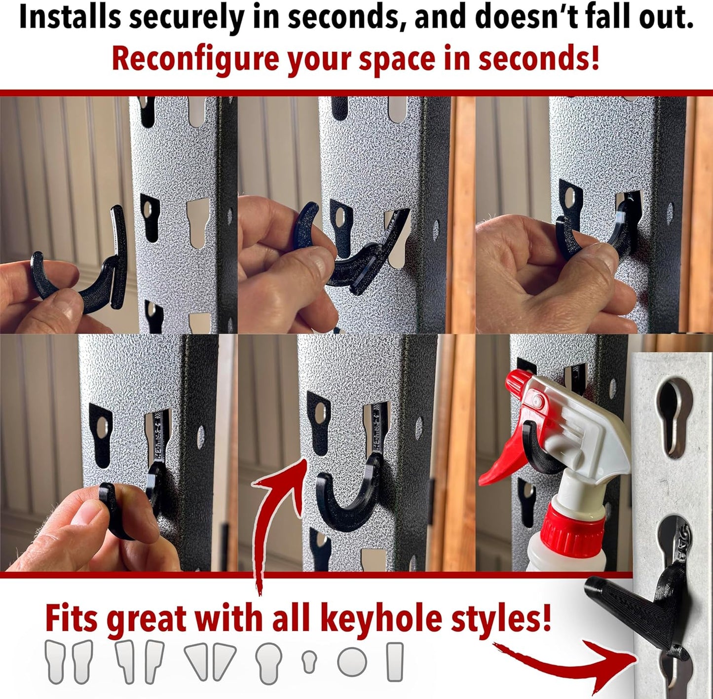 BearClaw Universal Hooks for Garage Shelving and Industrial Storage Racks with Keyhole Slots, L-Hooks Assortment, UV-Resistant, Up to 40 lbs Load