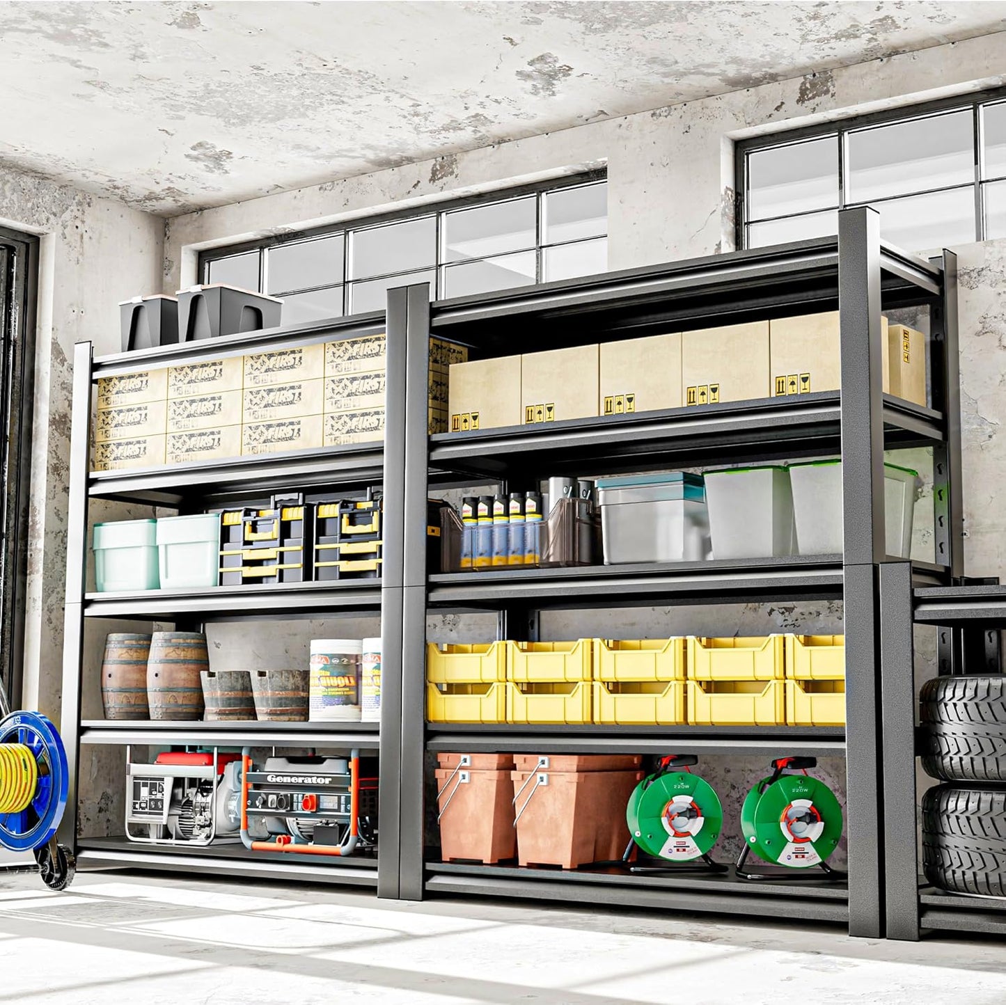 5-Tier Heavy Duty Steel Garage Shelving Unit, Adjustable Metal Utility Shelves, Industrial Storage Rack for Garage, Warehouse, and Storage Solutions 24" D x48 W x87 H