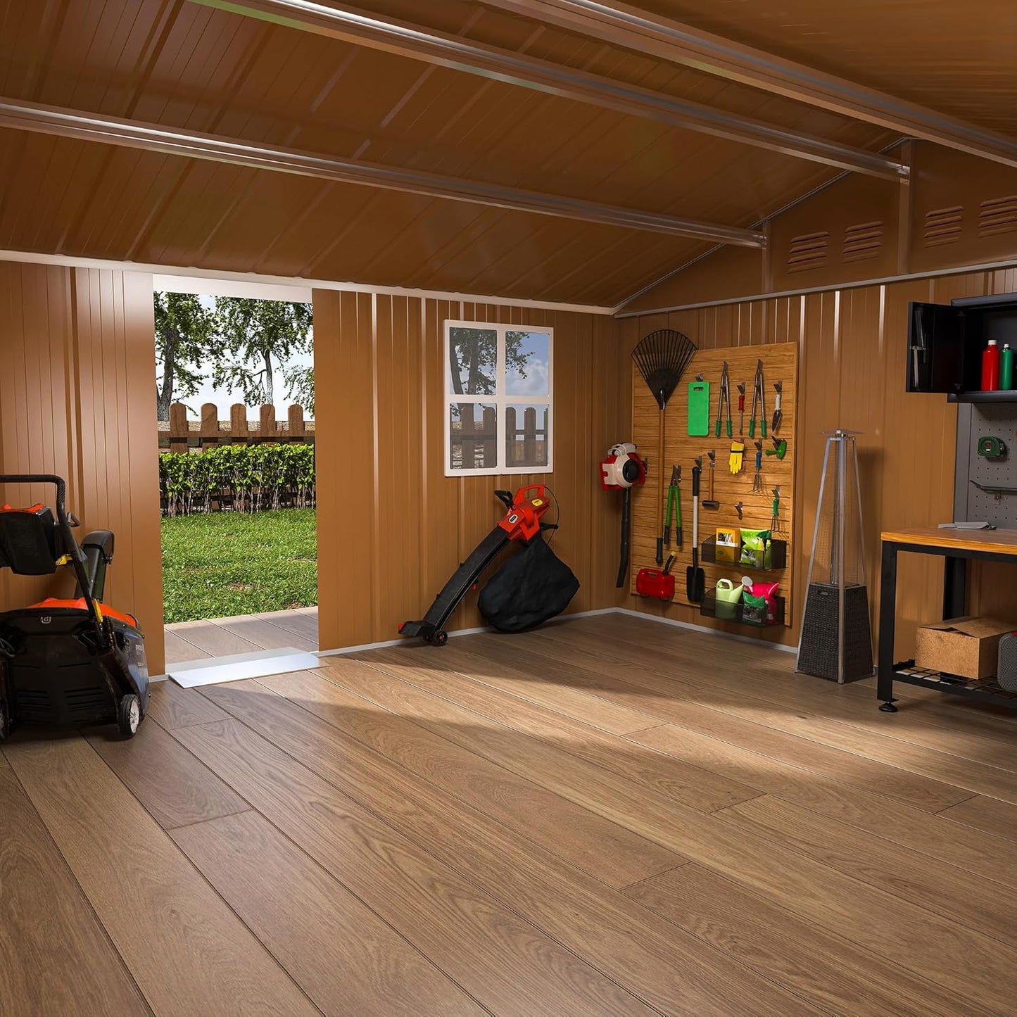 12 x 10 FT Outdoor Storage Shed, Metal Garden Tool Shed with Slooping Roof, Lockable Doors and Windows, All-Weather Weatherproof Blike shed for Garden, Patio, Lawn, Yellow