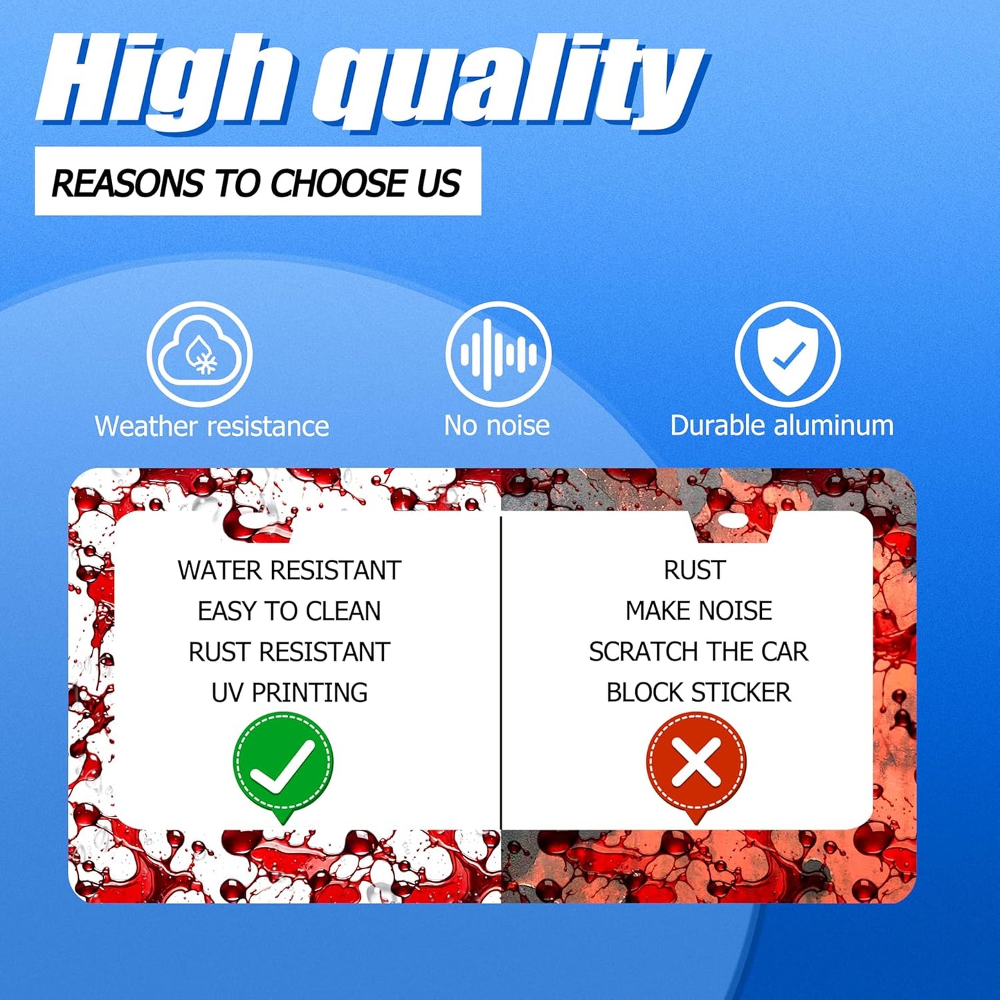 Scarry Blood Splattered License Plate Frame Halloween License Plate Stainless Steel Funny License Plate Holder Men Women Car Accessories Decoration With Screws Fits Standard Vehicles Size 12.3" x 6.3"