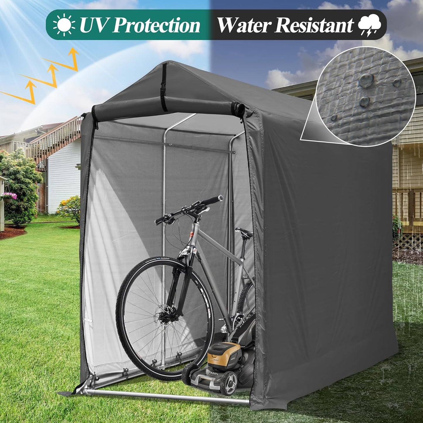 6 x 3ft Outdoor Cycle Storage Shelter - Bike Shed with Roll-up Door & Ventilate Window, Polyethylene Canopy Bicycle Garage for Garden, Domestic, Outdoor, Rain Shelter