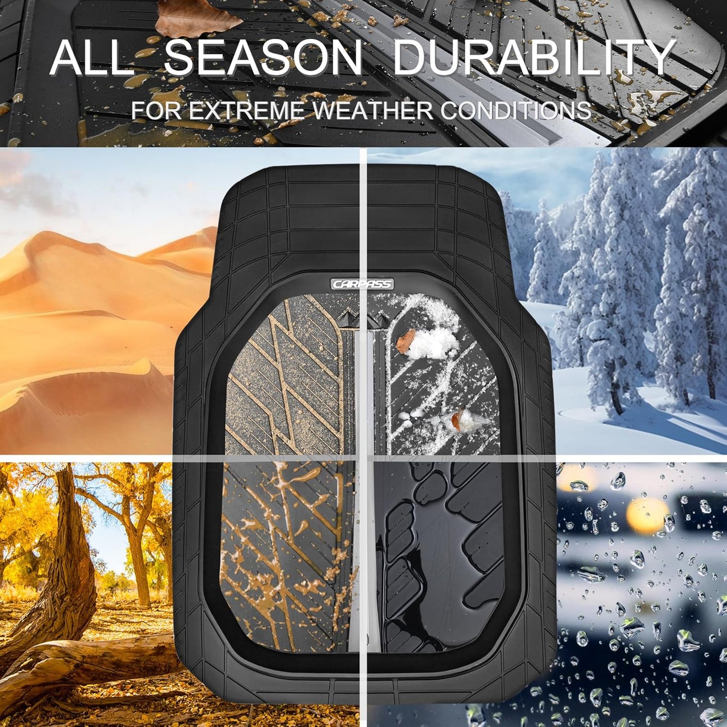 CAR PASS Tire Tread DeepDish Rubber Floor Mats for car Heavy Duty car mats All Weather, Universal XL~M Trim to Fit for Truck SUV Vehicle Automotive, Waterproof car mats 3 Piece(Gray Black)