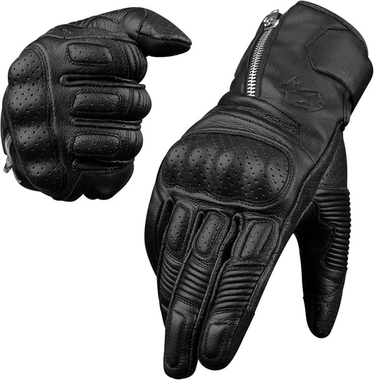 J.A.G. Motorcycle Gloves - Premium Leather Perforated Motorcycle Gloves for Men with Knuckle Protection | Touchscreen Motorbike Riding Gloves