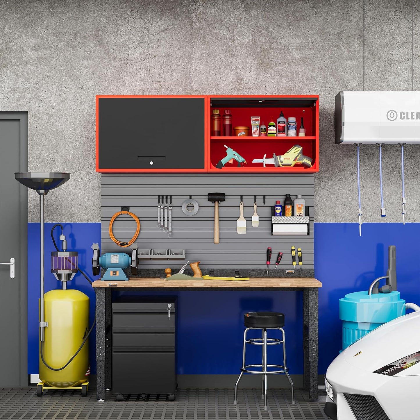 Metal Storage Cabinet Black Red Wall Cabinets with Shelf and Locking Door - Wall Mounted Storage Cabinet for Garage Warehouse Home Office - Assembly Required